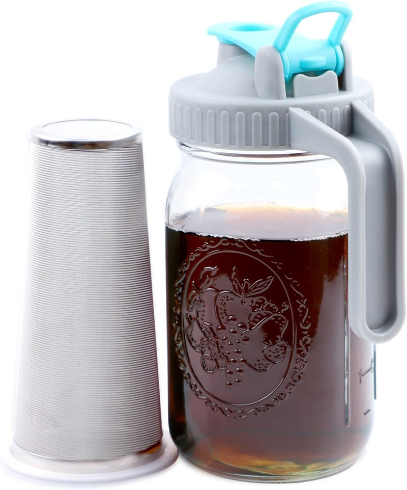 GMSWEET Mason Jar Cold Brew Coffee Maker 32 OZ Wide Mouth Cold Brew Pitcher With Brewer Filter For Coffee, Iced Tea, Sun Tea, Lemonade - Image 1